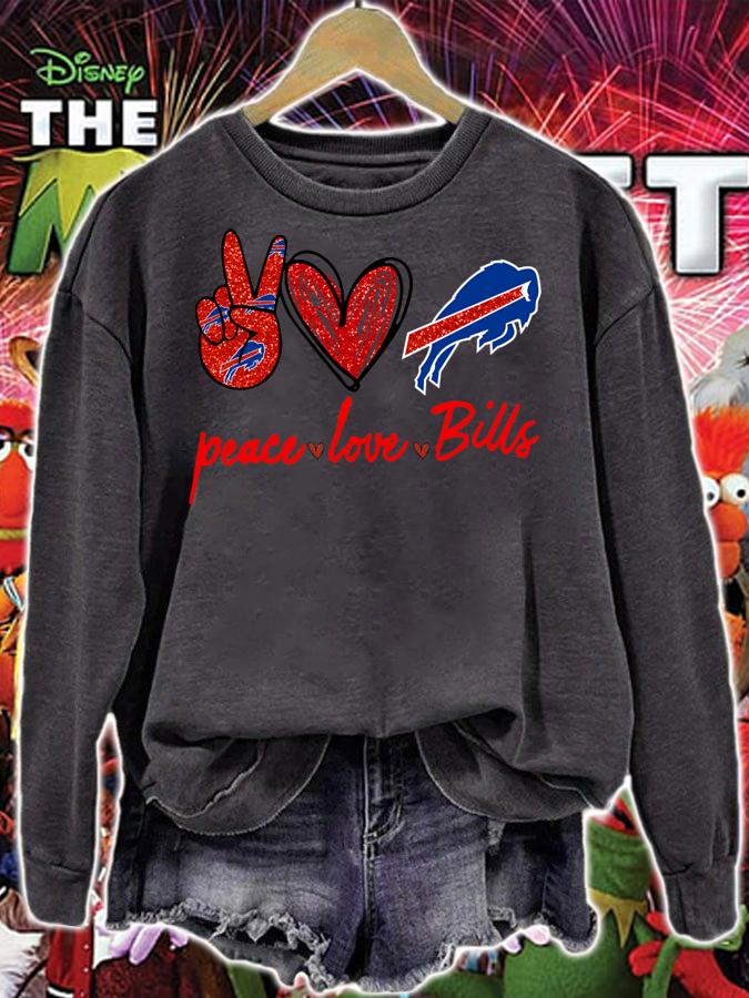 Glitter Peace love and Buffalo Bills t-shirt sweatshirt