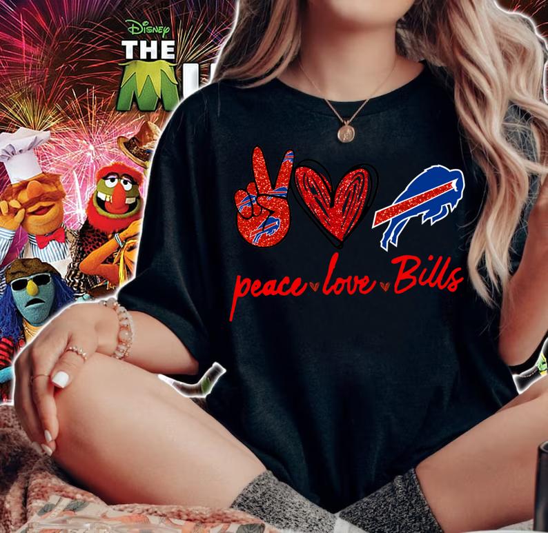 Glitter Peace love and Buffalo Bills t-shirt woman shirt