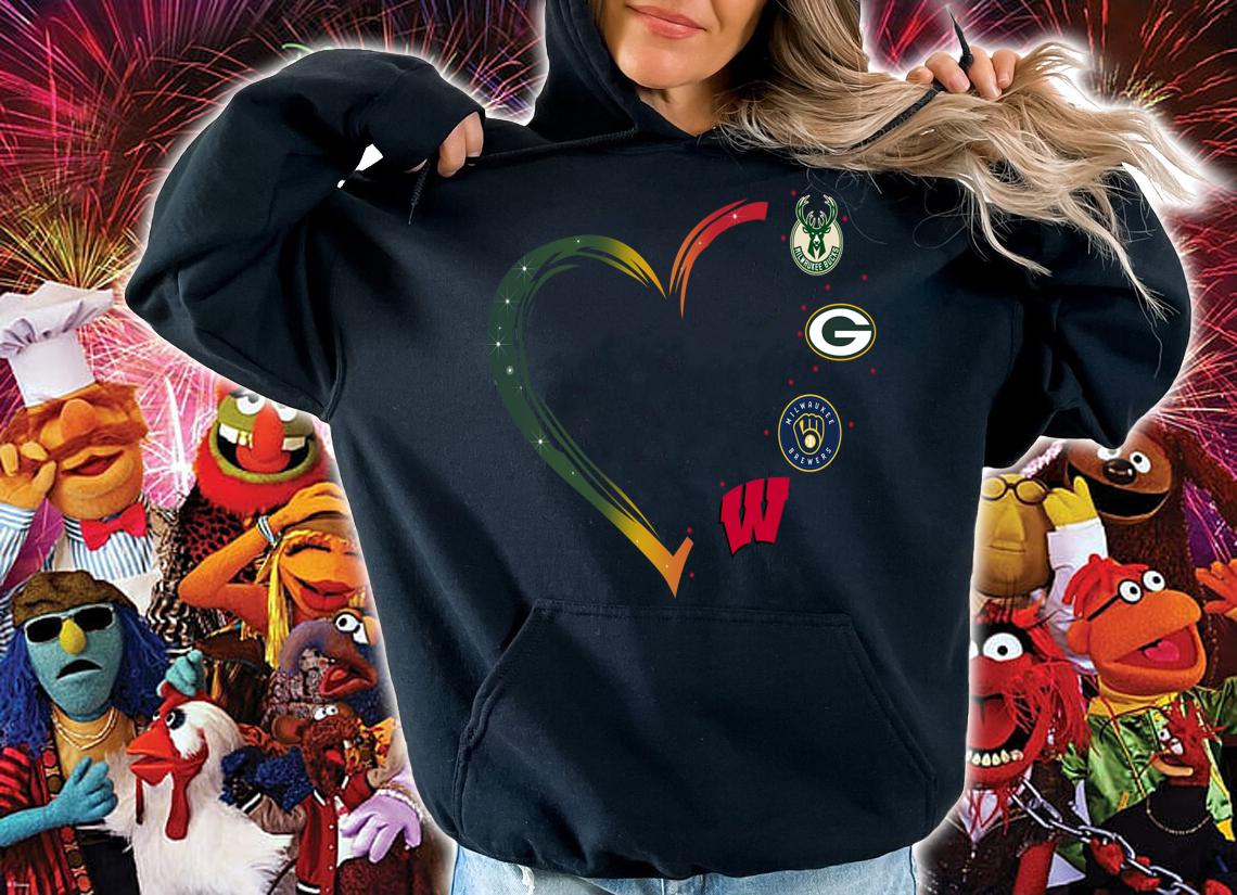 Love Milwaukee Bucks And Green Bay Packers And Milwaukee Brewers And Wisconsin Badgers t-shirt hoodie