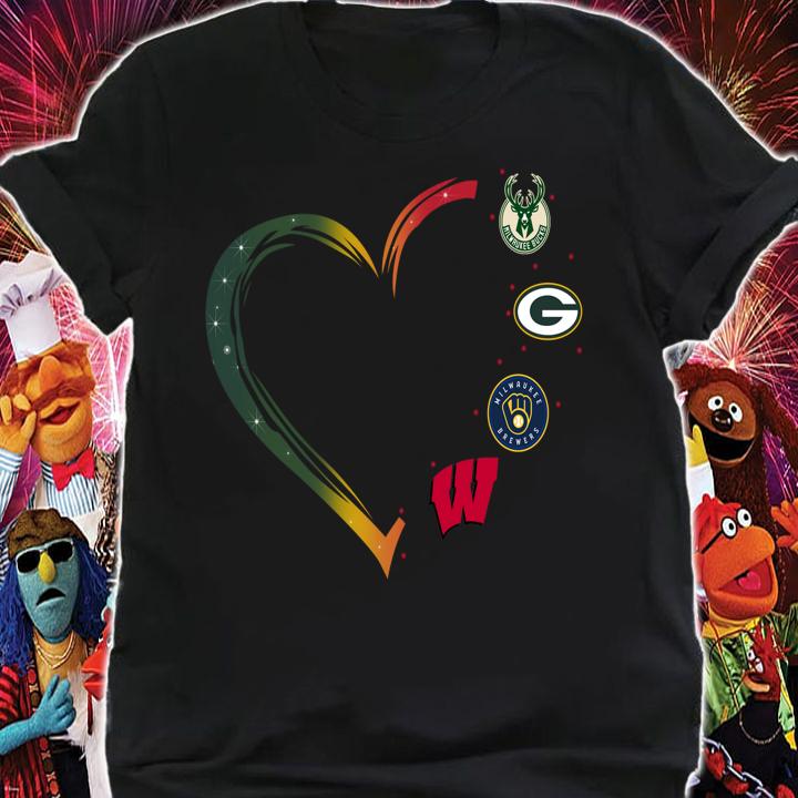 Love Milwaukee Bucks And Green Bay Packers And Milwaukee Brewers And Wisconsin Badgers t-shirt shirt