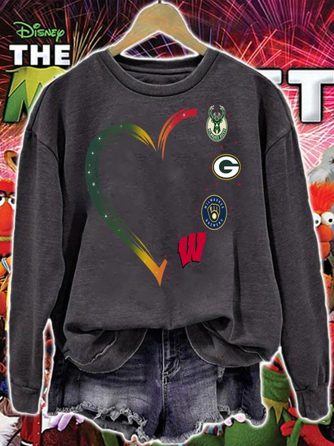 Love Milwaukee Bucks And Green Bay Packers And Milwaukee Brewers And Wisconsin Badgers t-shirt sweatshirt