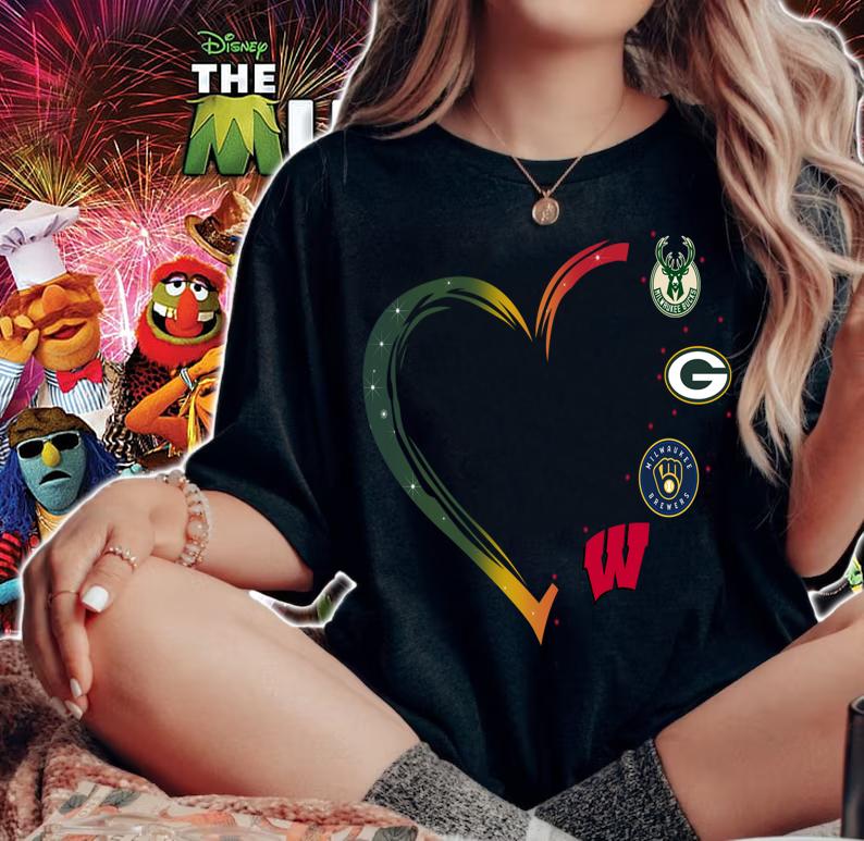 Love Milwaukee Bucks And Green Bay Packers And Milwaukee Brewers And Wisconsin Badgers t-shirt woman shirt
