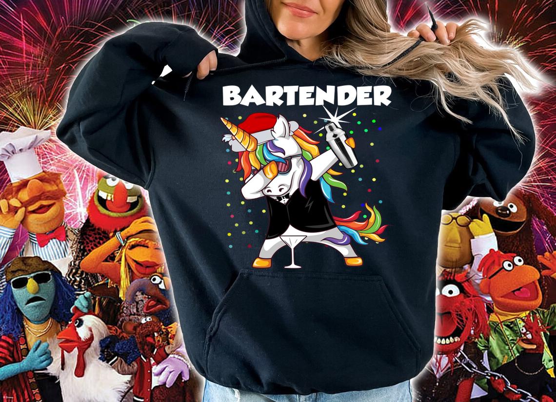 Bartender Unicorn Santa Christmas Santa lover gifts t-shirt hoodie