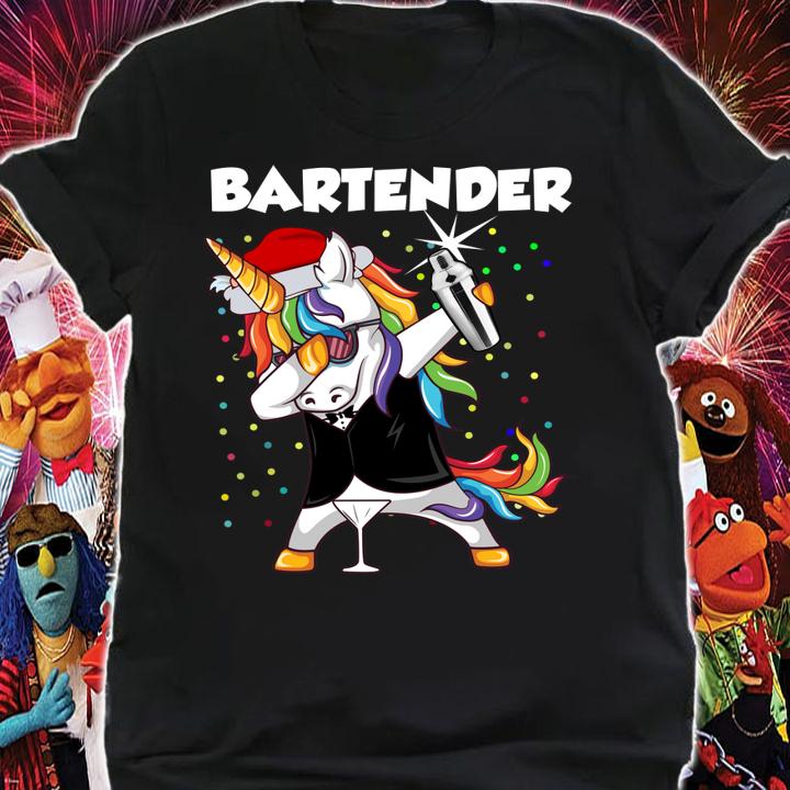 Bartender Unicorn Santa Christmas Santa lover gifts t-shirt shirt