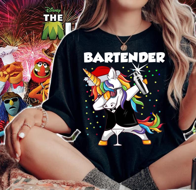 Bartender Unicorn Santa Christmas Santa lover gifts t-shirt woman shirt