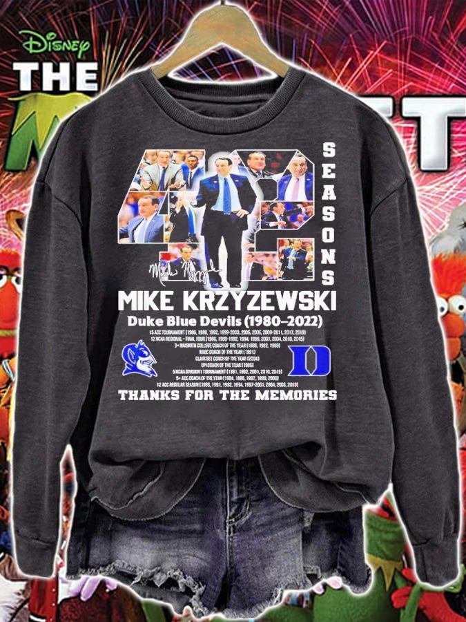 42 season Mike Krzyzewski Duke Blue Devils 1980 2022 thanks for the memories shirt t-shirt sweatshirt