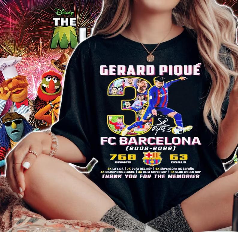 Gerard Pique FC Barcelona 2008 2022 768 ganes 63 goals thank you for the memories shirt t-shirt woman shirt