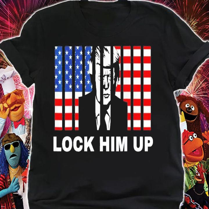 FBI Searches Trump House Lock Him Up Anti-Trump American Flag Jail T-Shirt t-shirt shirt