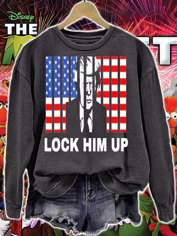 FBI Searches Trump House Lock Him Up Anti-Trump American Flag Jail T-Shirt t-shirt sweatshirt