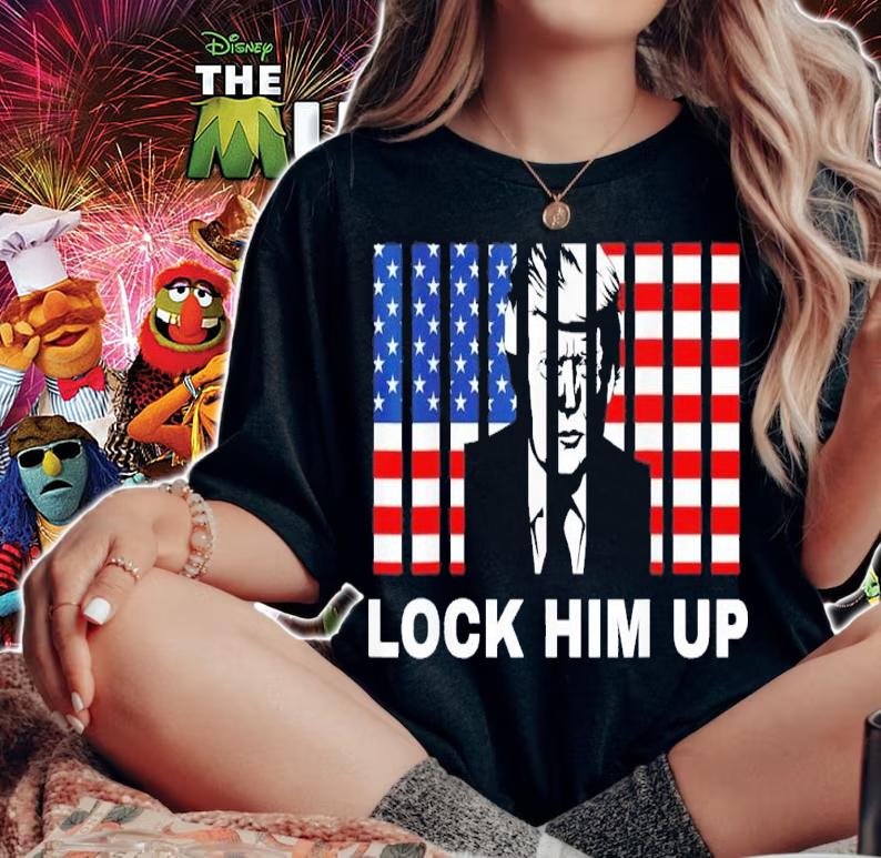 FBI Searches Trump House Lock Him Up Anti-Trump American Flag Jail T-Shirt t-shirt woman shirt
