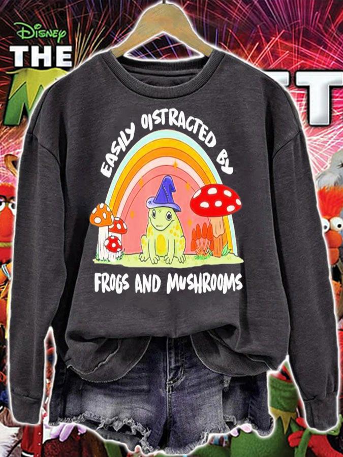 Cottage Core Aesthetic Frog Wizard On Mushroom Rainbow T-Shirt t-shirt