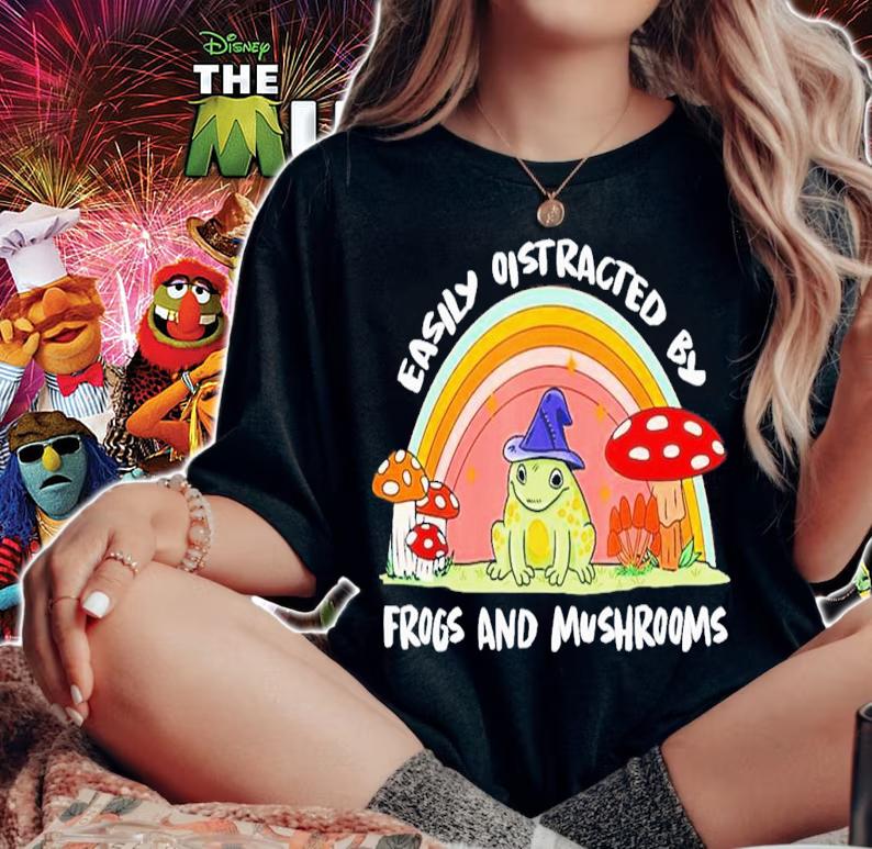Cottage Core Aesthetic Frog Wizard On Mushroom Rainbow T-Shirt t-shirt