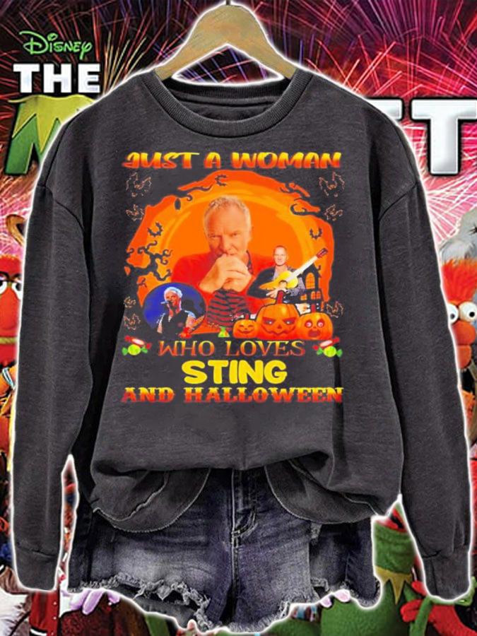 Just A Woman Who Loves Sting And Halloween Shirt t-shirt