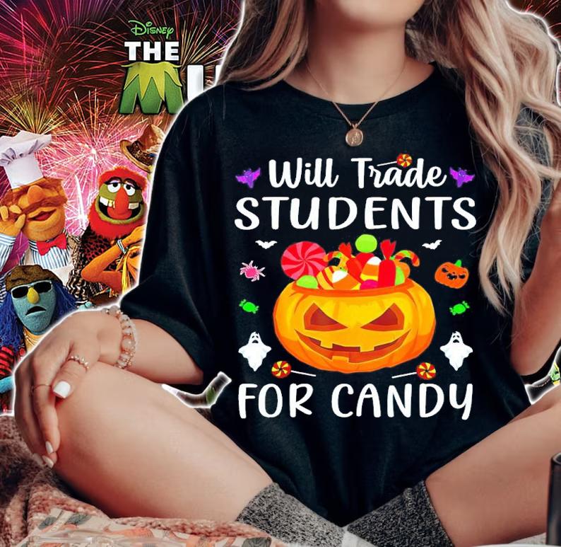 Will Trade Students For Candy Teacher Halloween Costume T-Shirt t-shirt woman shirt
