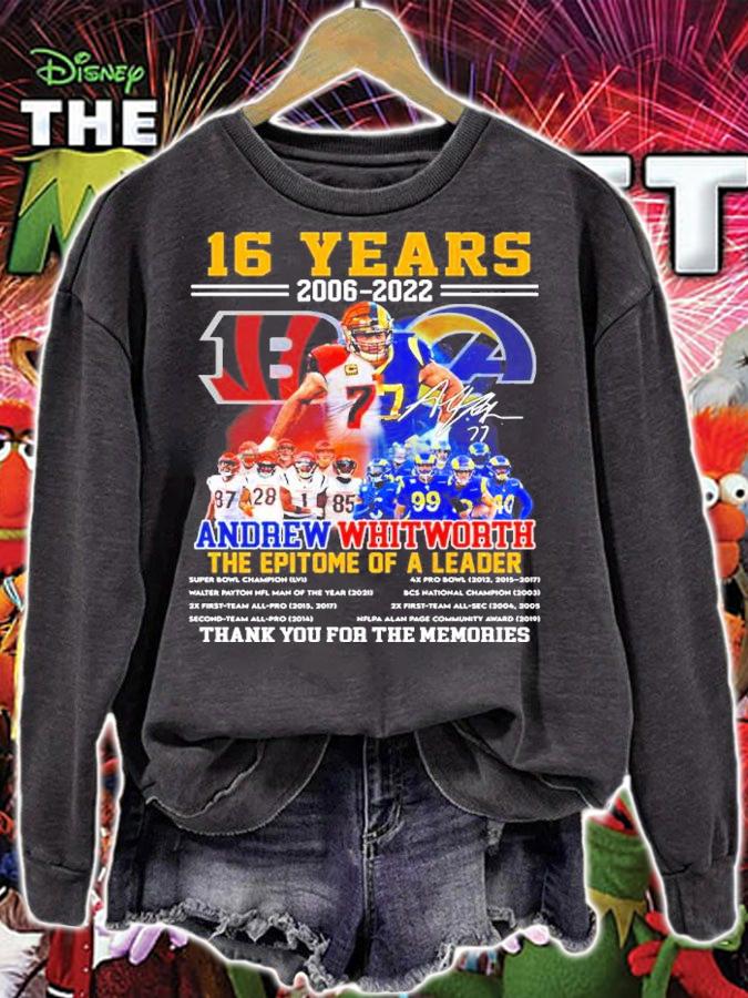 16 years 2006-2022 Andrew vs Whitworth the epitome of a leader signature shirt t-shirt