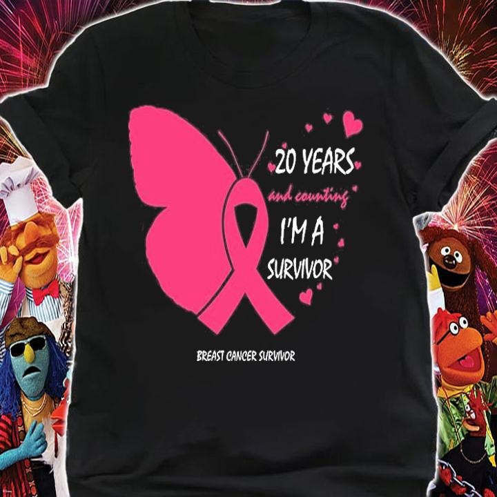 20 Years Breast Cancer Free Gifts Butterfly Pink T-Shirt t-shirt