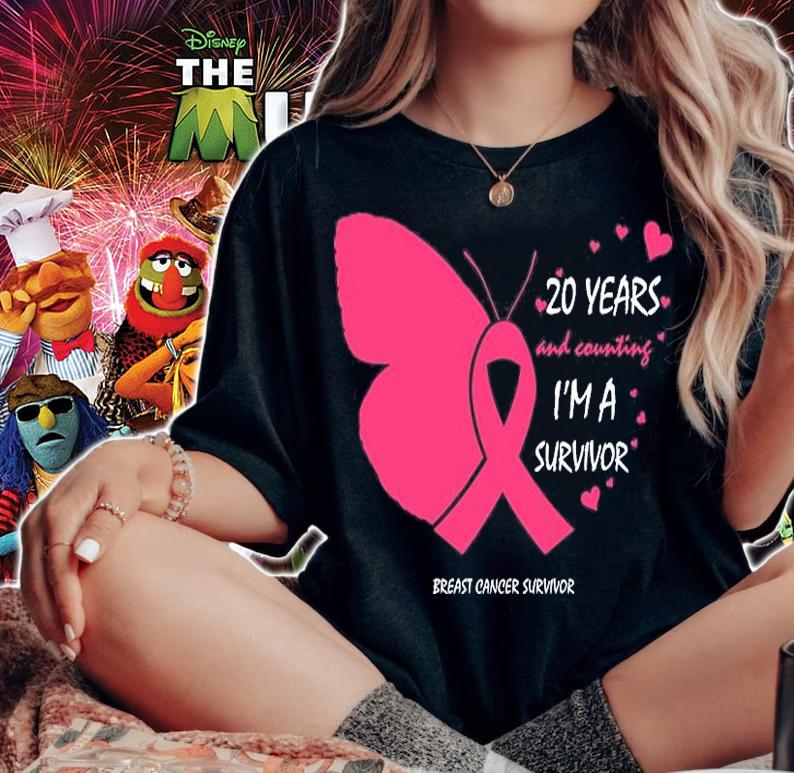 20 Years Breast Cancer Free Gifts Butterfly Pink T-Shirt t-shirt