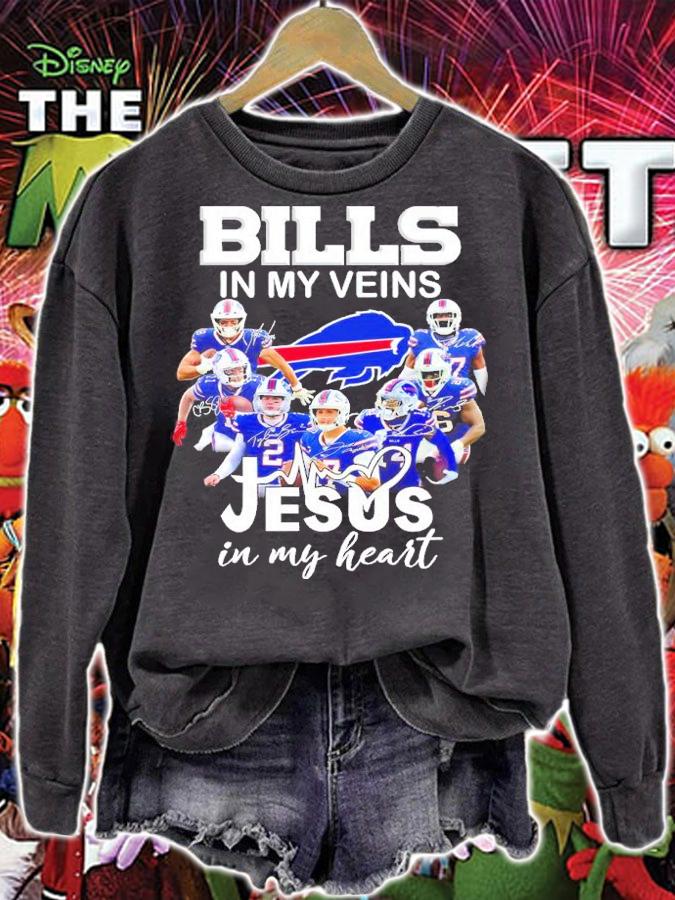 Buffalo Bills In My Veins Jesus In My Heart Signatures Shirt t-shirt sweatshirt