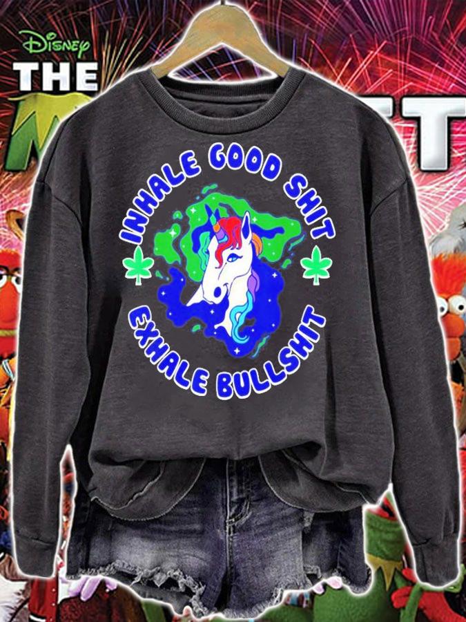 Inhale Good Shit Exhale Bullshit Unicorn Smoke Weed Cannabis T-Shirt t-shirt