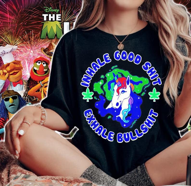 Inhale Good Shit Exhale Bullshit Unicorn Smoke Weed Cannabis T-Shirt t-shirt