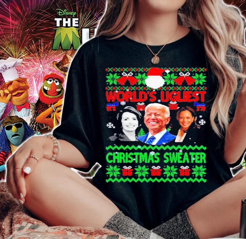 Worlds Ugliest Christmas Sweater Pelosi Biden Harris T-Shirt t-shirt woman shirt