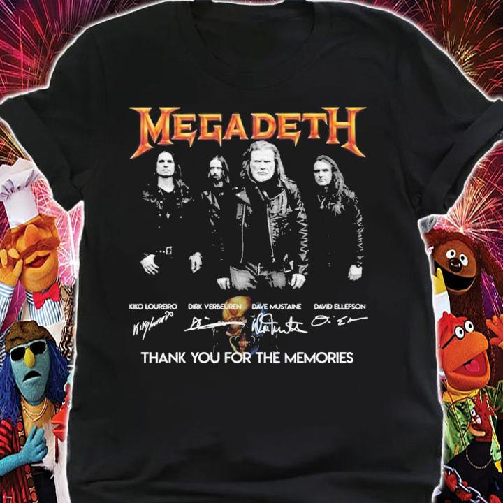 Mega Deth Kiko Loureiro Dirk Verbeuren Dave Mustaine David Ellefson signatures shirt t-shirt shirt