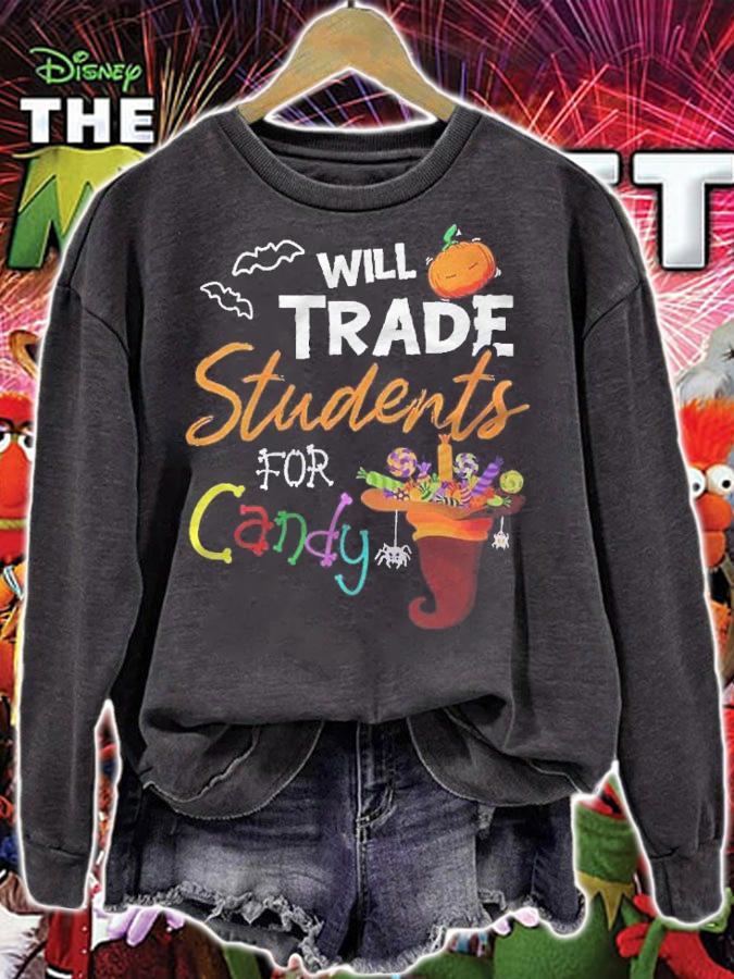 Womens Will Trade Students For Candy Halloween Costume Teacher Shirt t-shirt sweatshirt