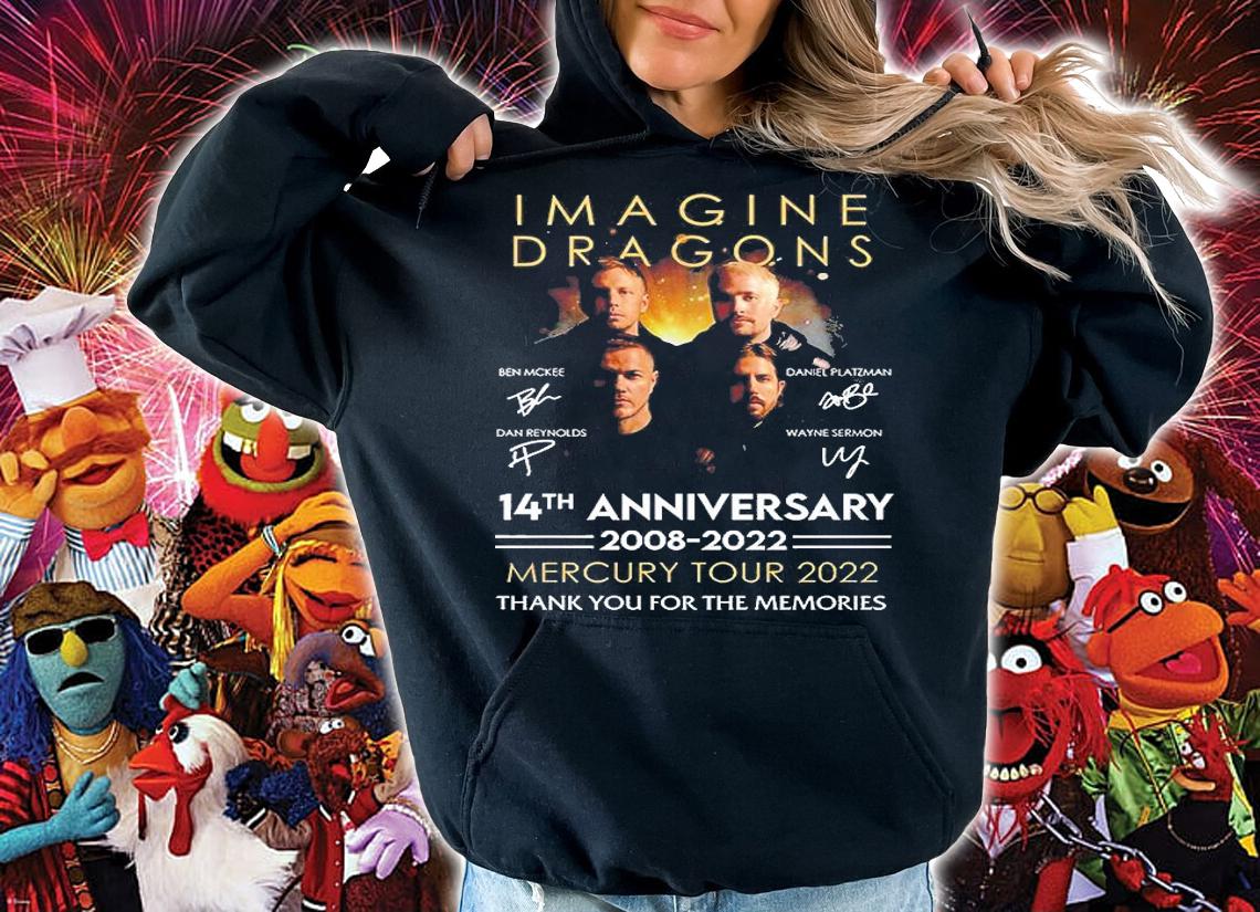 Imagine Dragons 14th Anniversary 2008 2022 Mercury Tour 2022 Thank You For The Memories Signatures T-Shirt t-shirt hoodie