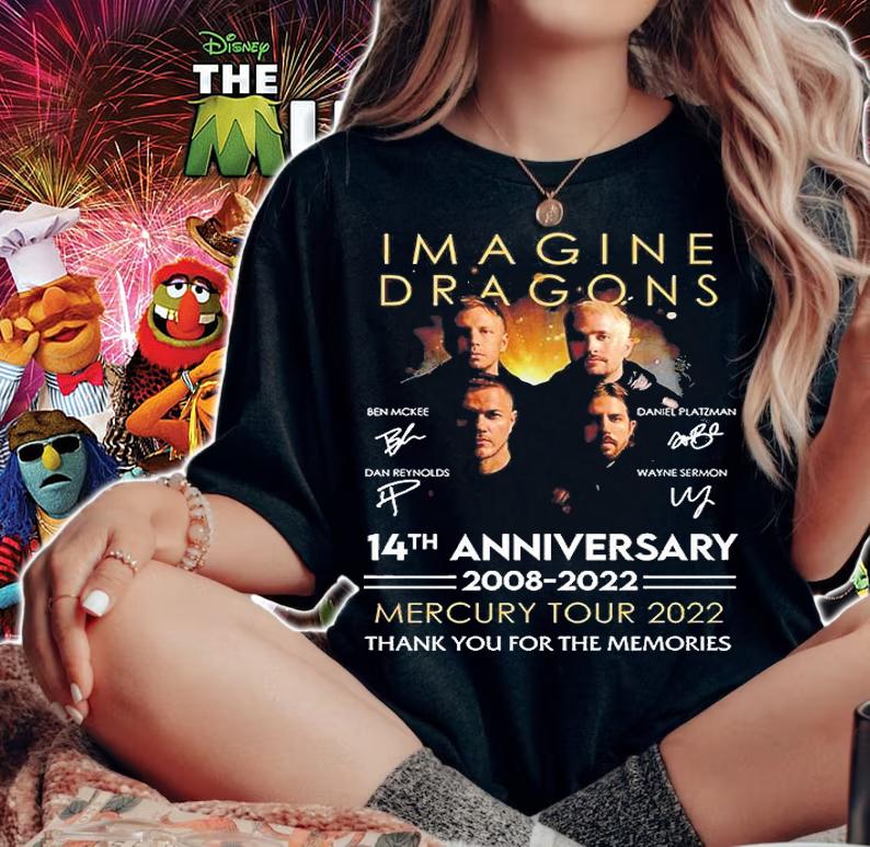 Imagine Dragons 14th Anniversary 2008 2022 Mercury Tour 2022 Thank You For The Memories Signatures T-Shirt t-shirt woman shirt