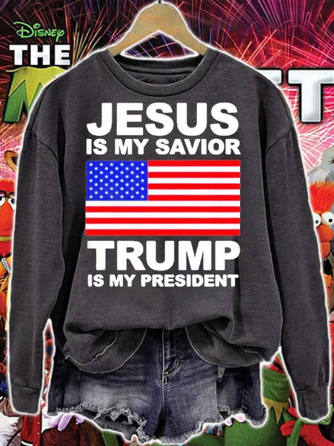 Jesus Is My Savior Trump Is My President America Flag T-Shirt t-shirt sweatshirt