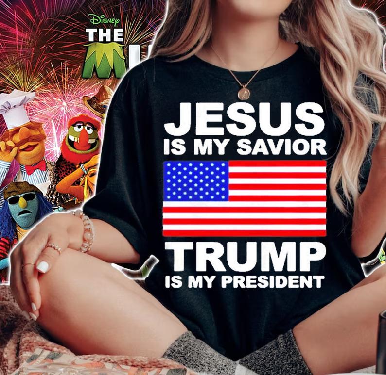 Jesus Is My Savior Trump Is My President America Flag T-Shirt t-shirt woman shirt