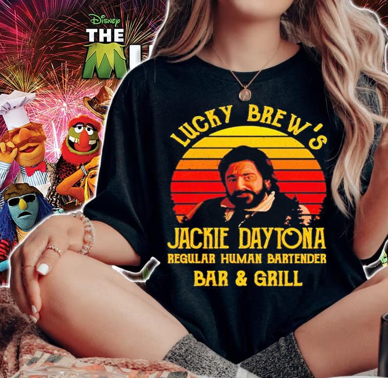 Lucky Brews Jackie Daytona regular human bartender bar and girl shirt t-shirt woman shirt