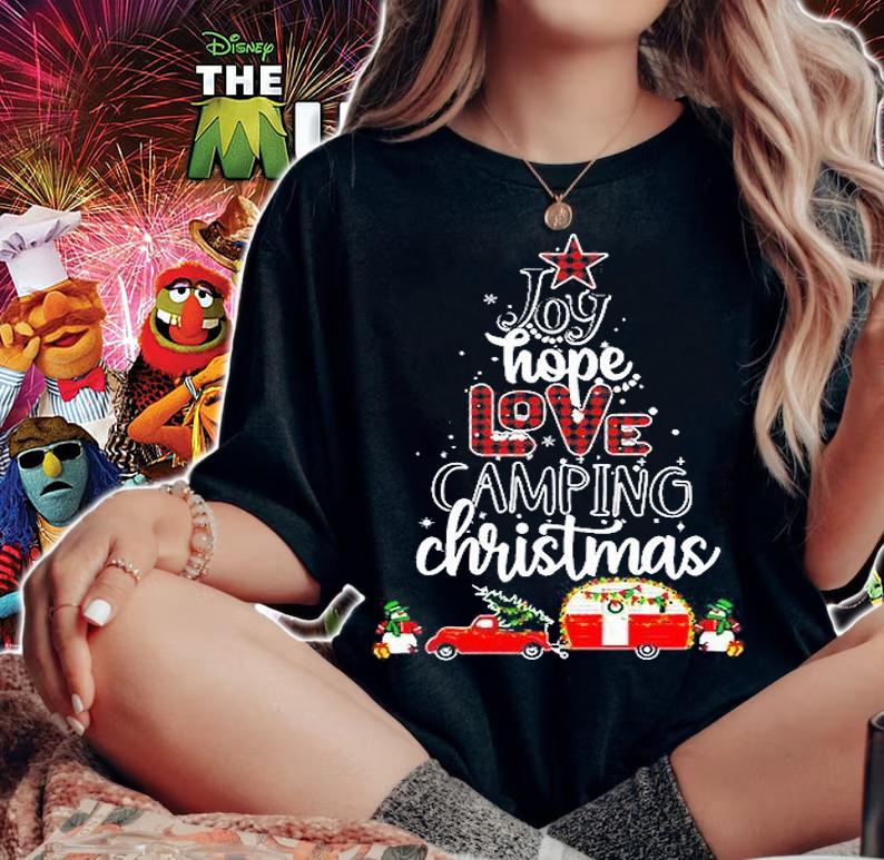 Joy Hope Love Camping Christmas Rv Camper Snowman Red Plaid Xmas Gift T-Shirt t-shirt woman shirt