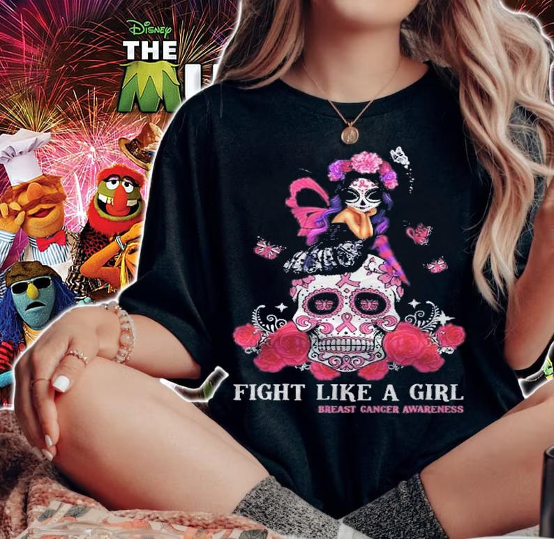 Sugar Skull Fight Breast Cancer Awareness Like A Girl t-shirt woman shirt
