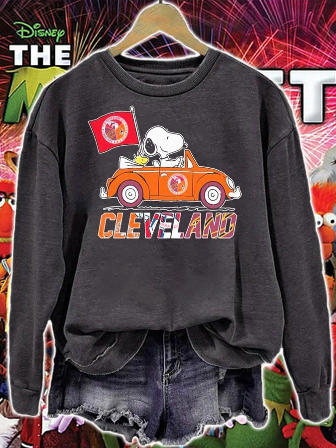 Snoopy And Woodstock Driving Car Cleveland Sports Teams Flag t-shirt