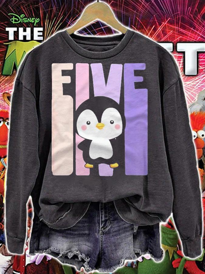 Kids 5 Years Old Cute Penguin Birthday Girl 5Th B-Day Shirt