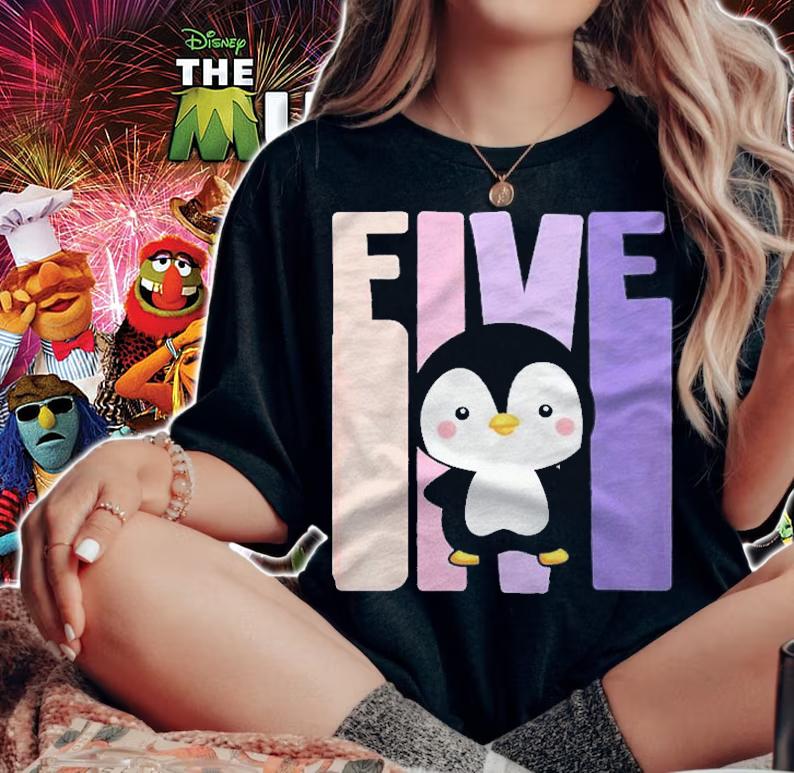Kids 5 Years Old Cute Penguin Birthday Girl 5Th B-Day Shirt