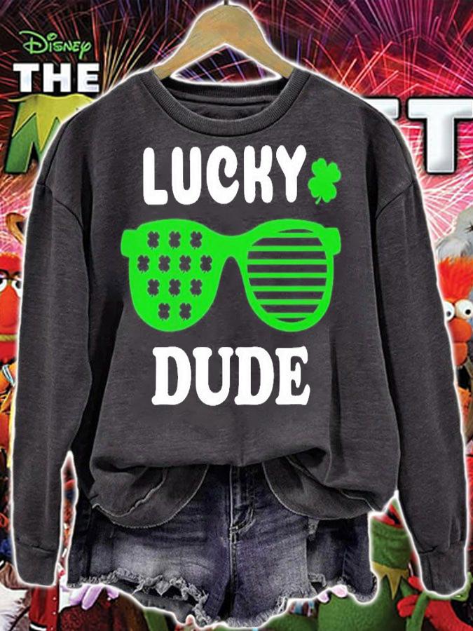 Lucky Dude Sunglasses With Shamrock St Patrick's Day T-Shirt