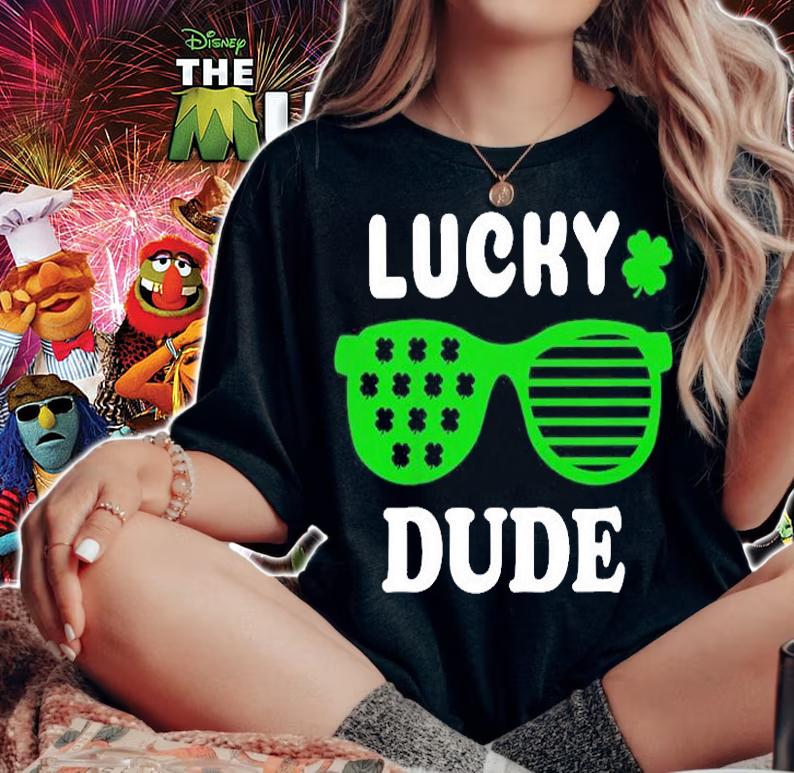 Lucky Dude Sunglasses With Shamrock St Patrick's Day T-Shirt