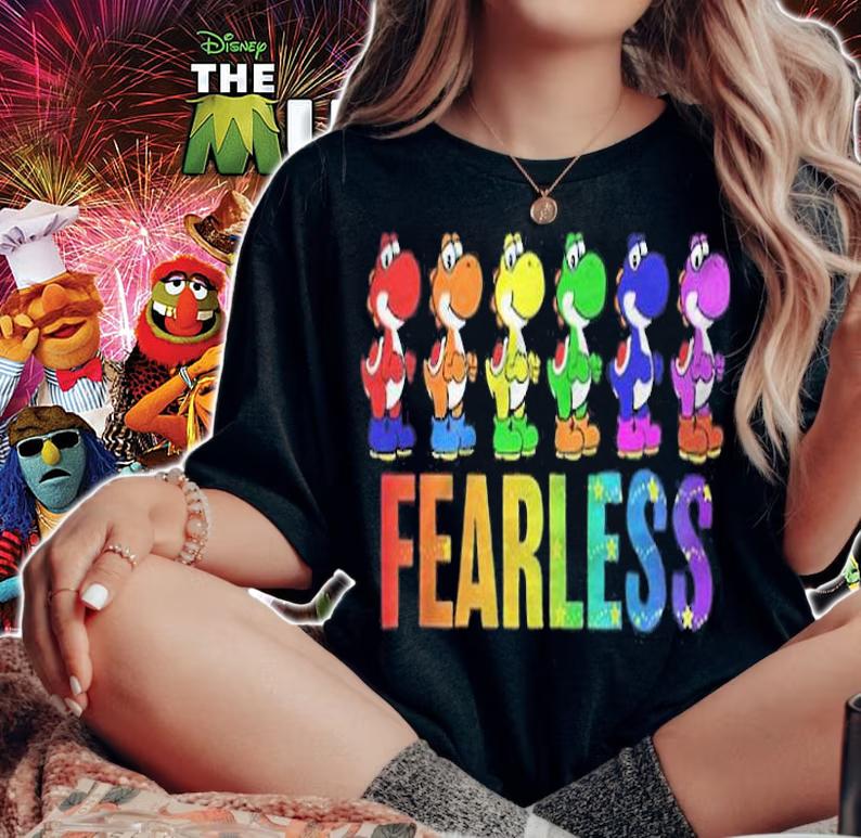 Super Mario Pride Yoshi Fearless Rainbow Line Up T-shirt woman shirt