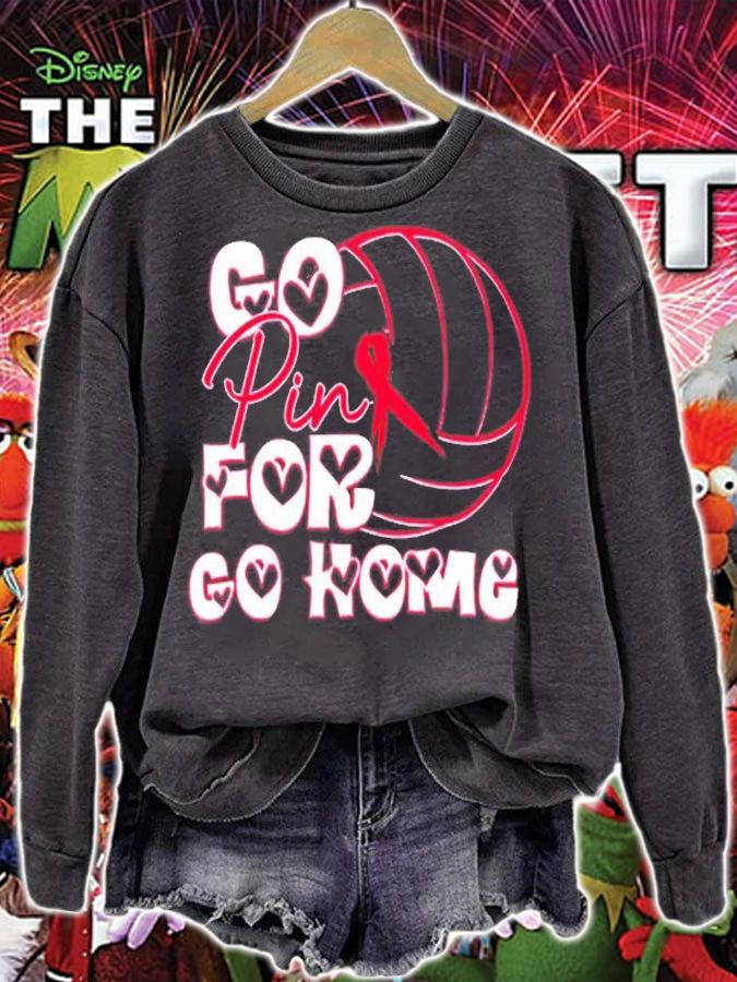 Go Pink Volleyball Pink Ribbon Breast Cancer Warrior Awareness T-Shirt