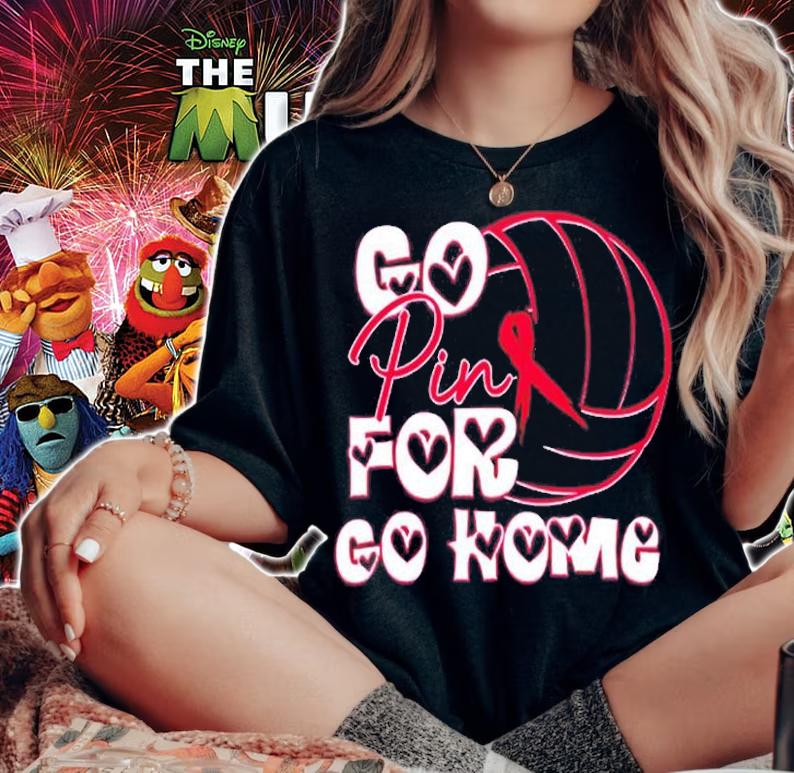 Go Pink Volleyball Pink Ribbon Breast Cancer Warrior Awareness T-Shirt