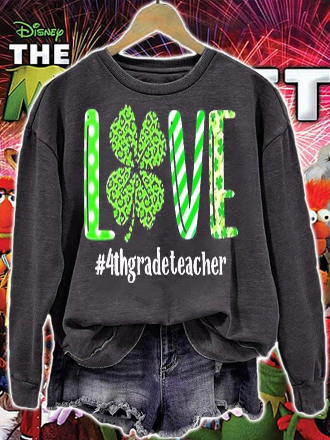 Love 4th Grade Teacher St Patrick's Day T-Shirt