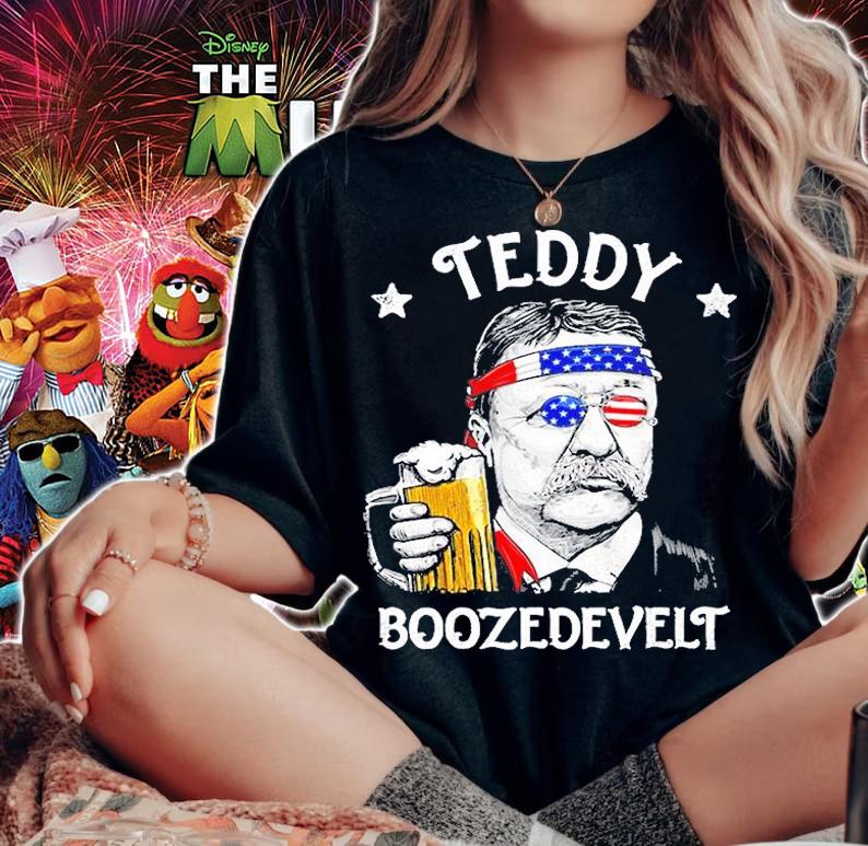Teddy Boozedevelt Theodore Roosevelt 4th Of July Drinking Beer t-shirt