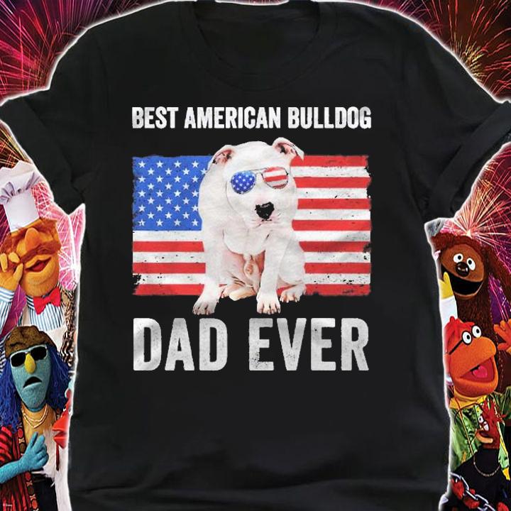Mens American Bulldog Dad American Flag Dog Lover Owner Funny Shirt