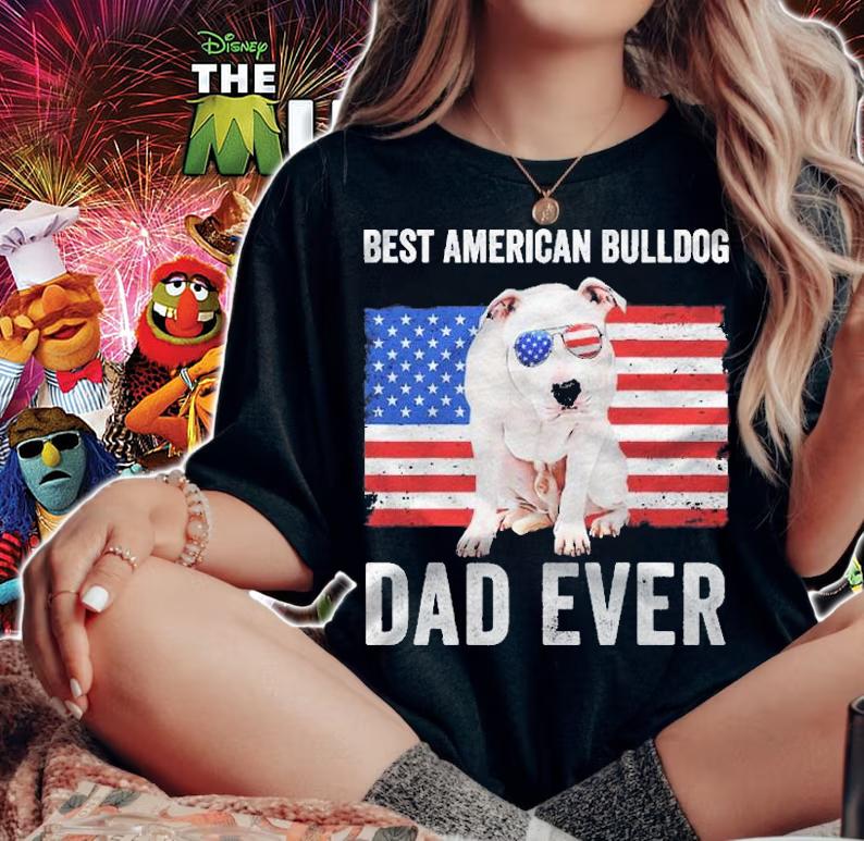 Mens American Bulldog Dad American Flag Dog Lover Owner Funny Shirt