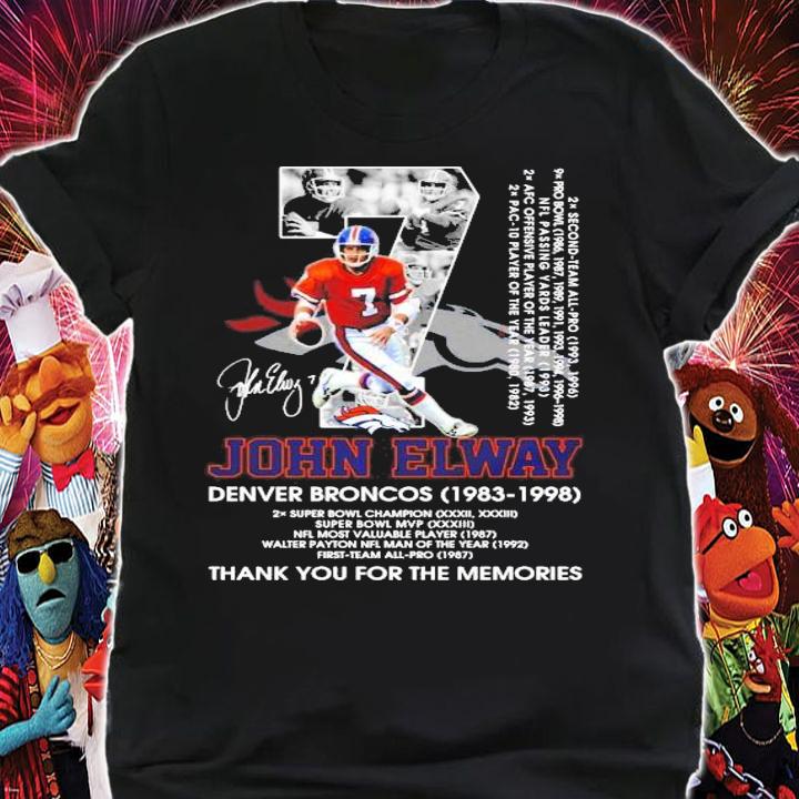 07 John Elway Denver Broncos 1983 1998 thank you foe the memories t-shirt shirt