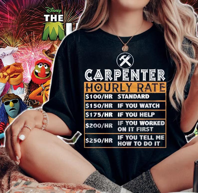 Funny Carpenter Hourly Rate Labor Price Chart Pullover Shirt