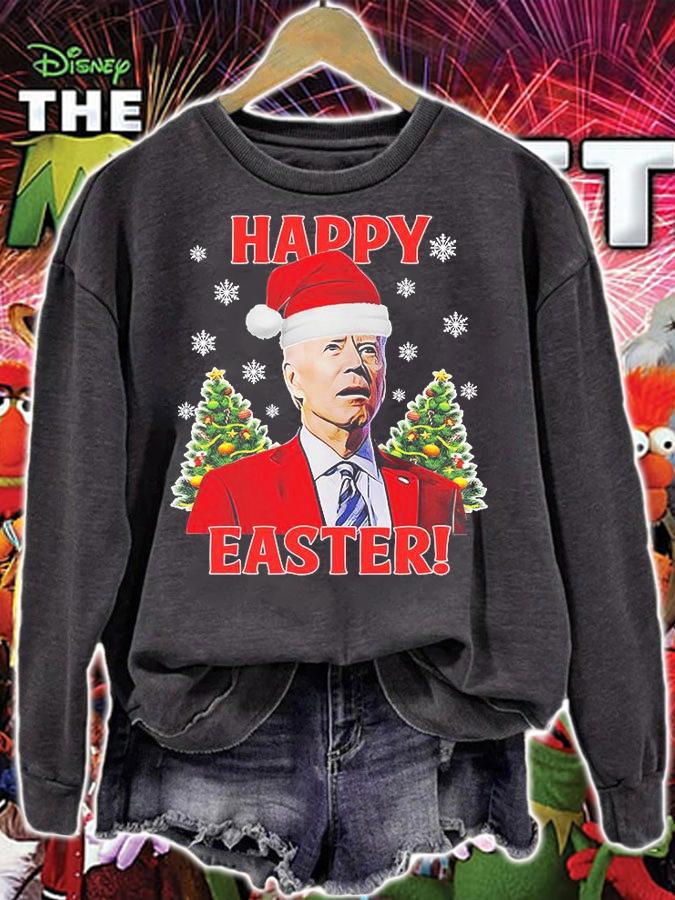 Happy Easter Joe Biden Santa Confused Funny Ugly Christmas T-Shirt sweatshirt