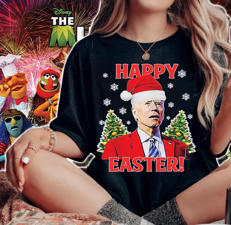 Happy Easter Joe Biden Santa Confused Funny Ugly Christmas T-Shirt woman shirt